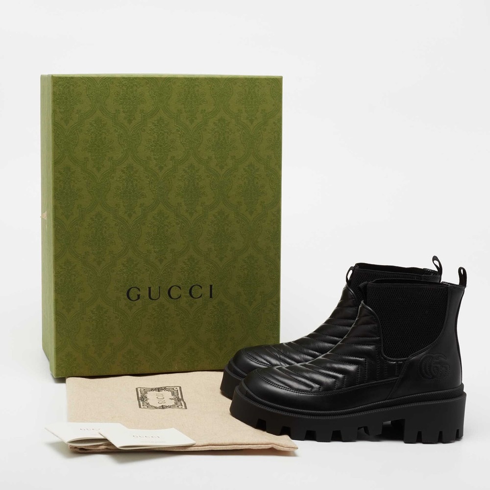 Gucci Women's Black Matelassé Chelsea Boot 643958 Sz 36.5 EU/ 6.5 US